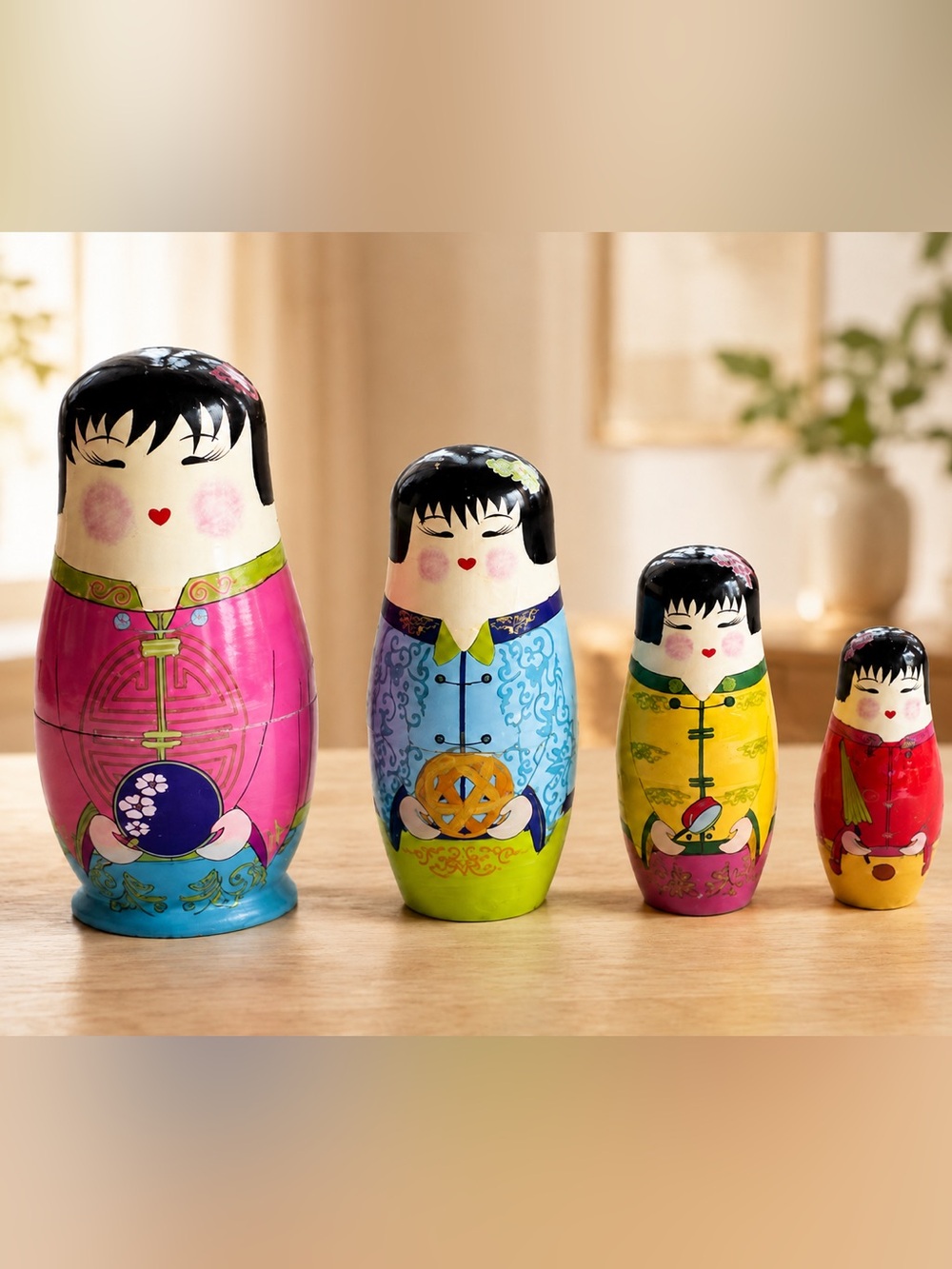 Pier 1 Hand-Painted Wooden‎ Chinese Nesting Dolls -